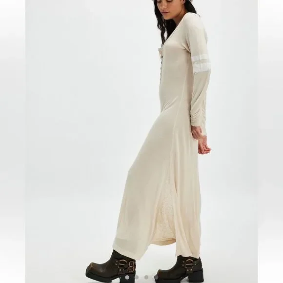 Free People Just Like Heaven Henley Maxi Dress in French Oak - Picture 3 of 9